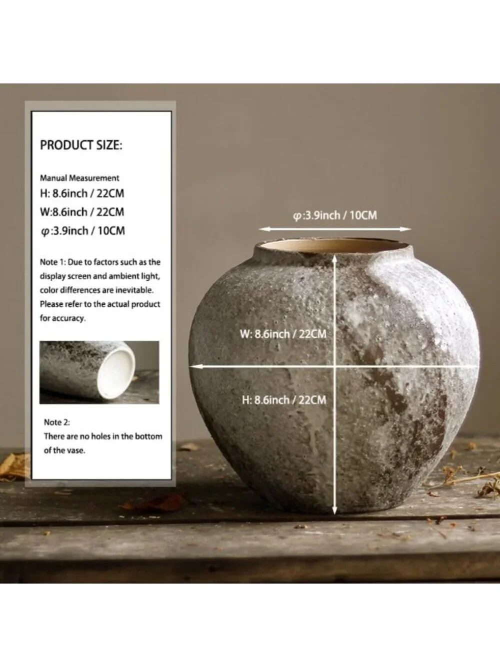 Rustic Tall Ceramic Floor Vase - Vintage Farmhouse Decor for Living Room